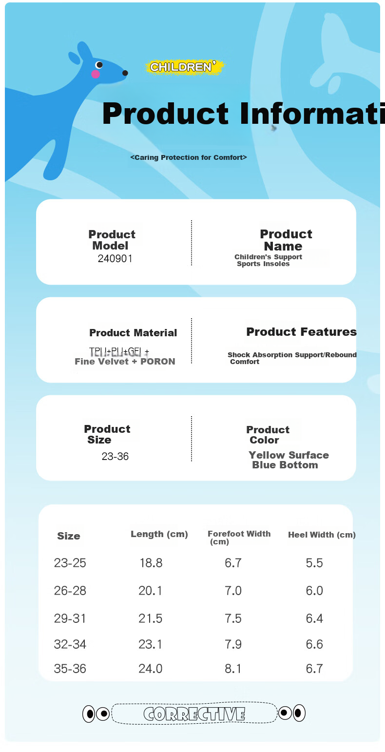 Maigaole Children's Customized Arch Support Insoles, 45° Hardness, for Freestyle Running And Flat Feet, Size 26-28 9