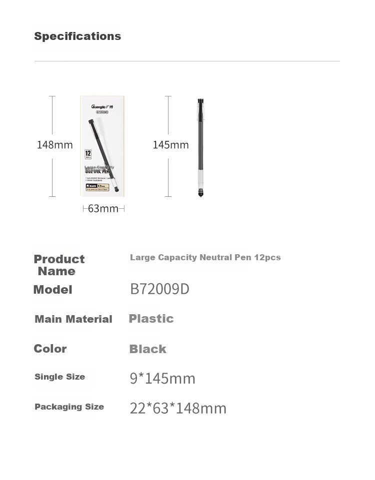 GuangBo Needle-Tip Pen, 0.5mm Black Ink, Large Capacity, Extra Writing Power, Full Needle-Tip Pull-Cap Black Pen, for Business, Office And Student Use, 12 Pens/box, B72009D 9