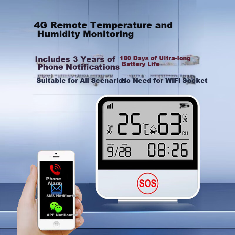 Beihai 4G Temperature And Humidity Meter for Home Indoor Use with Remote Phone Connection, High-Precision Wall-Mounted Display Recorder 010-NB 1