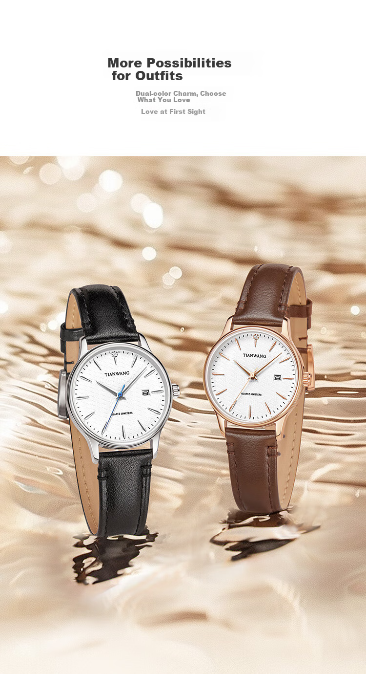 TIAN WANG Women's Watch 38-Section Gift Leather Strap Quartz White Dial Brown Strap LS31541P.D.LC1.W 29