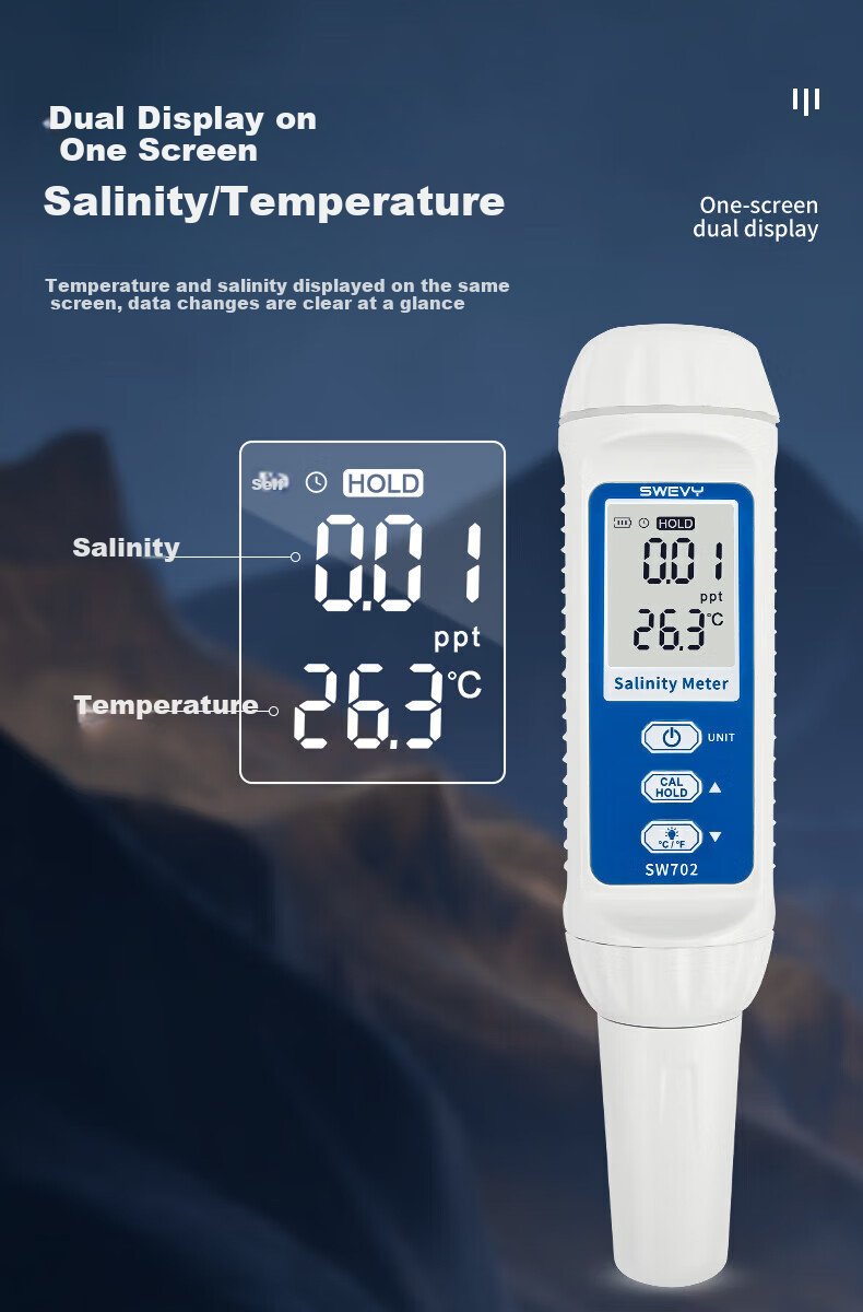 Suwei Salinity Meter, Electronic Seawater Salinity Meter, High-Precision Seawater Aquarium Aquaculture Salinity Detector SW-702 4