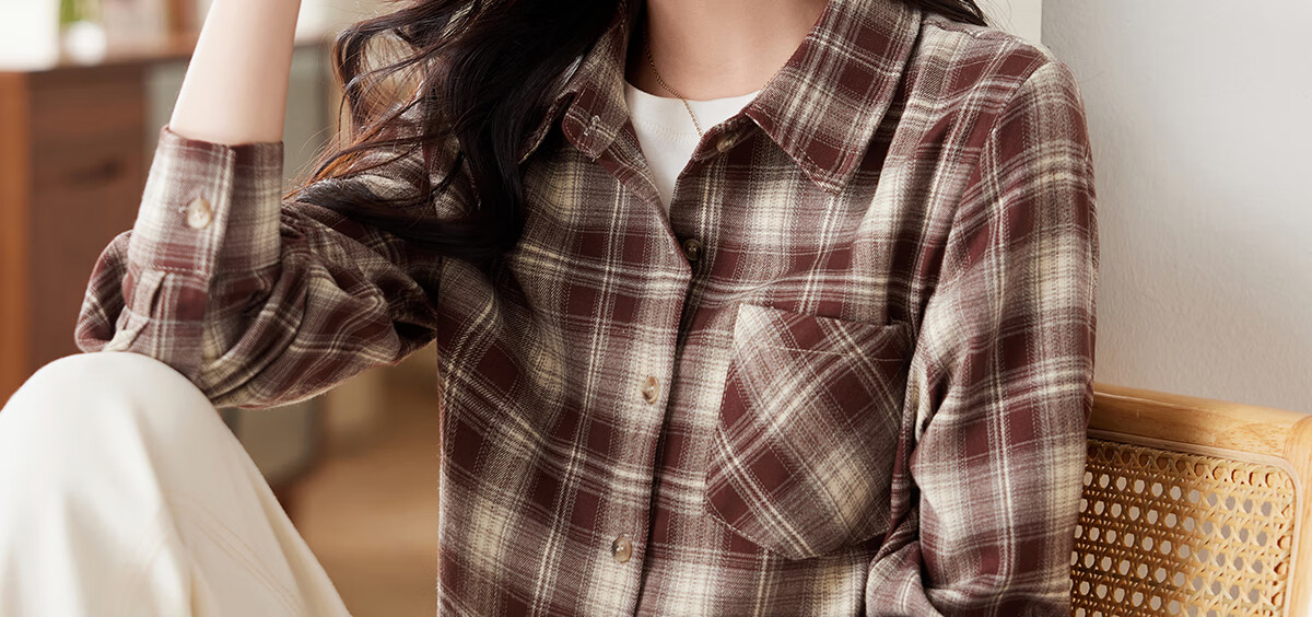 PinCai Women's Plaid Long Sleeve Shirt Spring Autumn Stylish Loose Vintage Versatile Blouse P143C2009 20