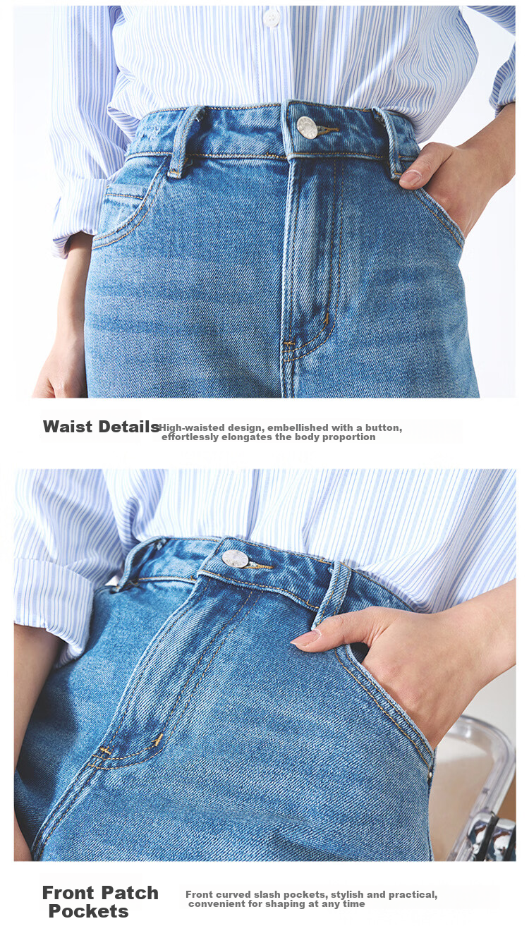 Oulain Women's Jeans, Loose-Fitting Casual Nine-Point Pants for Commuting, Suitable for Spring, Summer And Autumn, Denim Blue, Size L 18