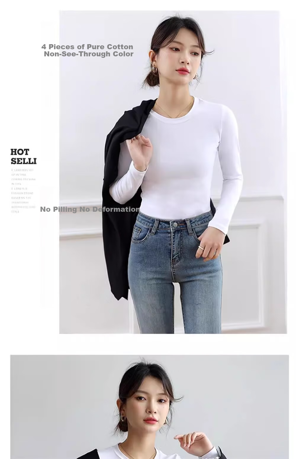 NOME Women's Base Layer Top, Autumn New Style, Small Round Neck, Inner Wear, Long Sleeve, Slim Fit, Outer Wear, Base Layer Top, White, M 11
