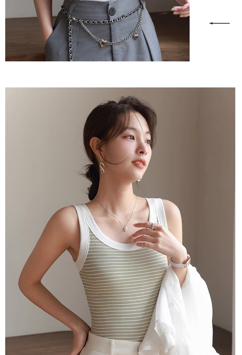 LangSha Women's Summer Thin Striped Camisole Tank Top, Elastic Slim-Fit Breathable Sleeveless Undershirt, Suitable for Layering Or Wearing As Outerwear 15