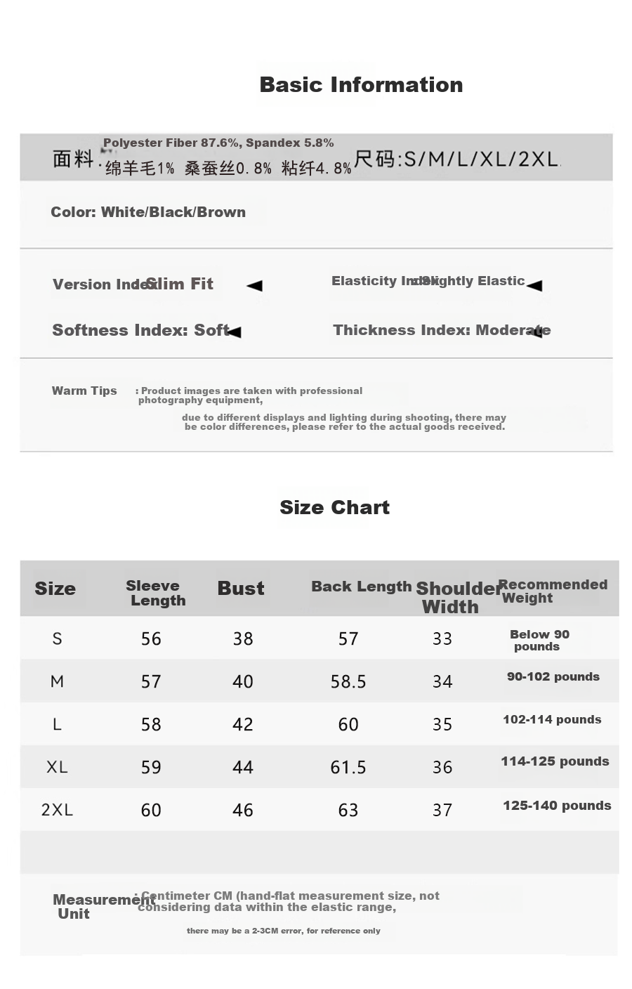 NOME Solid Color Semi-Turtleneck Top for Women, Wool Silk Fleece, Autumn And Winter New Style Inner Layer Base Shirt, White, Size S 3