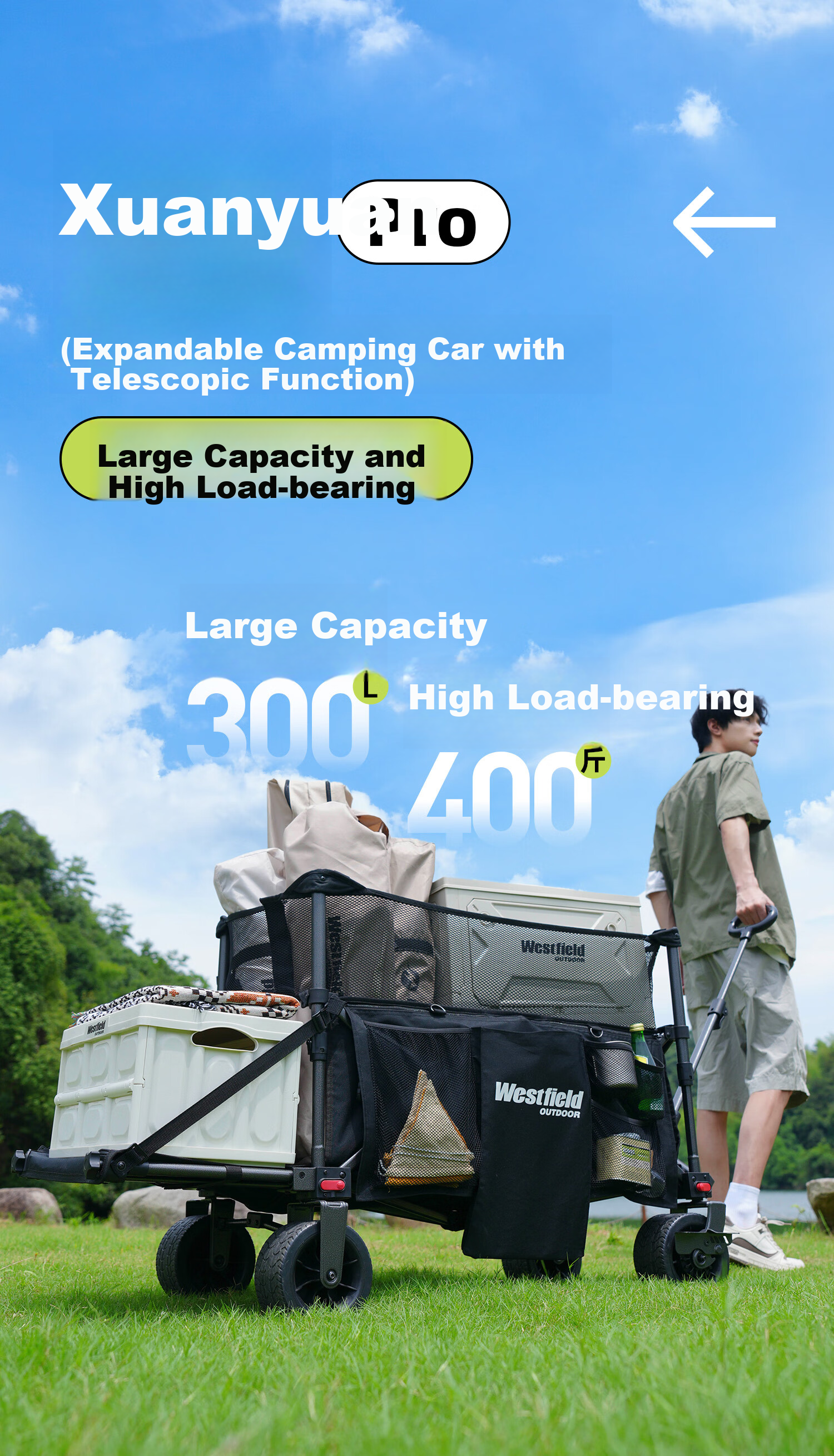 Westfieldoutdoor, My Flying Xuan Yuan Push-Up Heightened Dump Camping Cart, Outdoor Folding Campsite Cart, Picnic Stroller, Grocery Shopping Trolley, Pet Cart 1