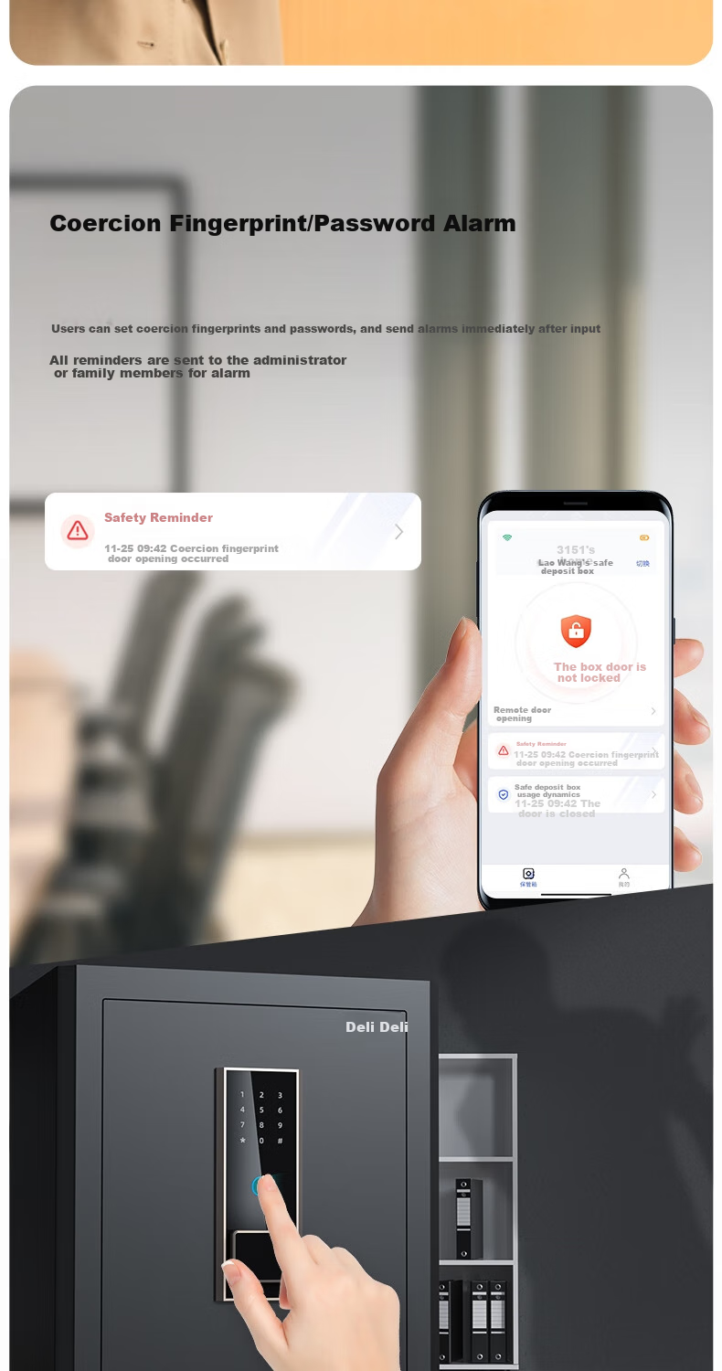 Deli Safe, Home Smart WiFi Fingerprint Password Security Box, Small All-Steel Anti-Theft Storage Cabinet, Can Be Built into Wall Or Cabinet, Password Lock Box, 45cm Obsidian Black, Hongya Series 6