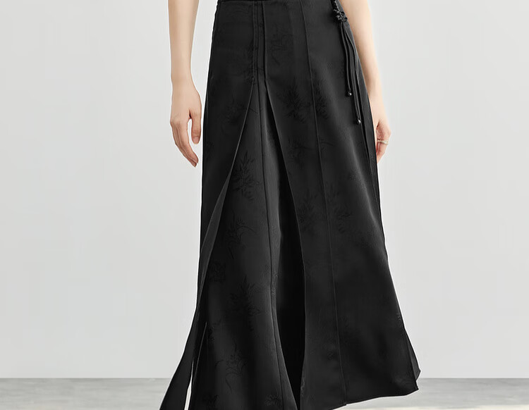 Sentubila New Chinese Style A-Line Skirt for Women, Spring And Autumn Slimming Modified Horse-Face Skirt, Black Mid-Length Skirt, Black, Size M 11