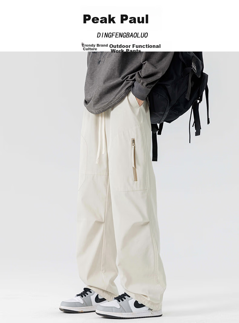 Dingfengbaoluo American-Style Functional Cargo Pants for Men, Summer Versatile Loose-Fit Trendy Outdoor Hiking Casual Trousers DFK35 Apricot Color 2XL 1