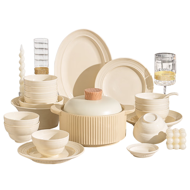 Chudi Ceramic Dinnerware Set Home Cream Style Bowls Plates 36-Piece Gift Box Set Off-White