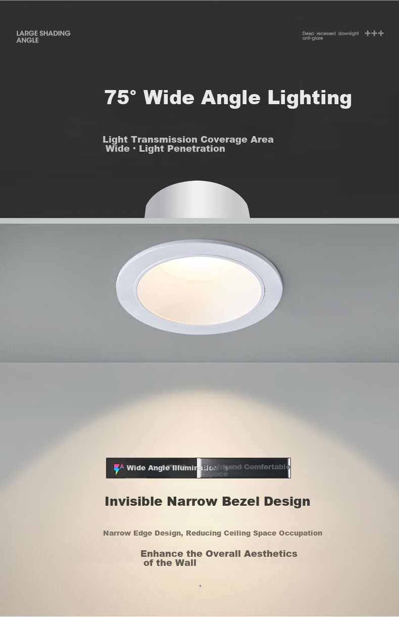 FSL Foshan Lighting LED Deep Anti-Glare Narrow-Frame Downlight, 2.5 Inch 6W High Color Rendering Ra90, Three-Stage Color Adjustment, Pressure-Cast Aluminum, Rouyue Series White Cup 3