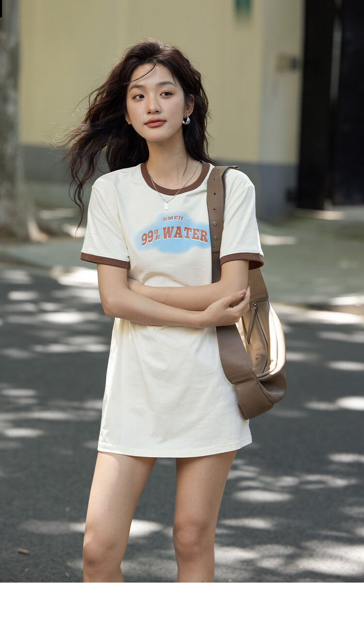 Dme [Low-Cut Dress] Summer Round Neck Short-Sleeve Dress with Hollow-Out Waist Desig 22