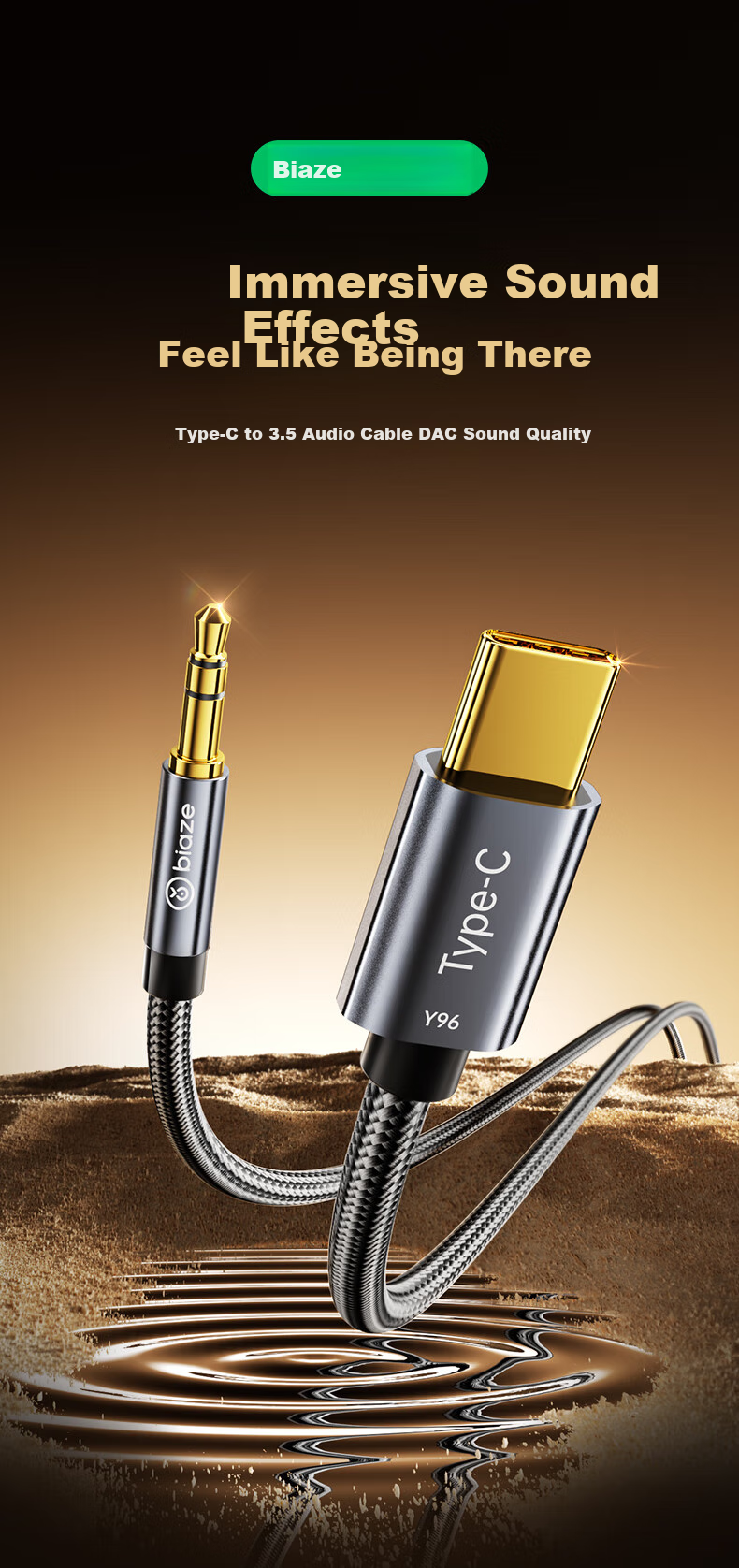 BIAZE Type-C to 3.5mm Audio Adapter Cable DAC Decoding Car AUX Audio Cable, Suitable for Apple 18/17/16 Huawei Phones, Headphones to Connect Speakers, 0.5 Meter Braided Versio 2