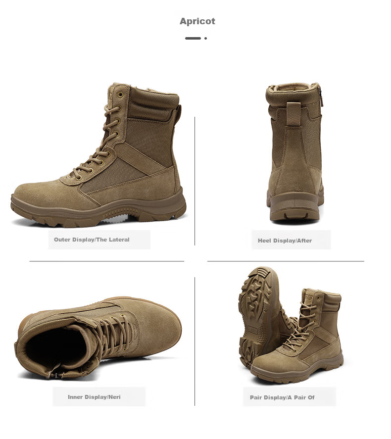 Qiangren Men's Boots, Desert Boots, Jihua 3515 Original Training Boots, Puncture-Resistant Sports Boots, Side Zipper Outdoor Boots, Sand Color, Size 42 14