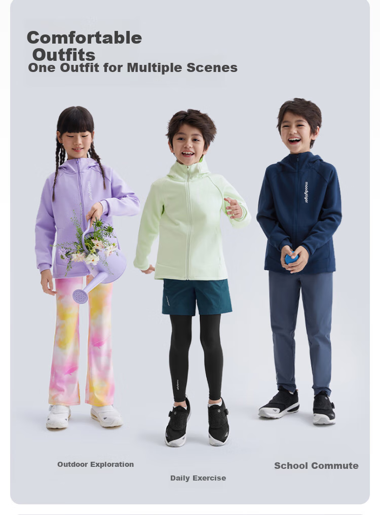 Moodytiger Children's Windproof High-Elasticity Jacket, Moisture-Wicking And Comfortable Sports Coat for Boys And Girls, Spring And Autumn Outerwear with Fleece Lining 3