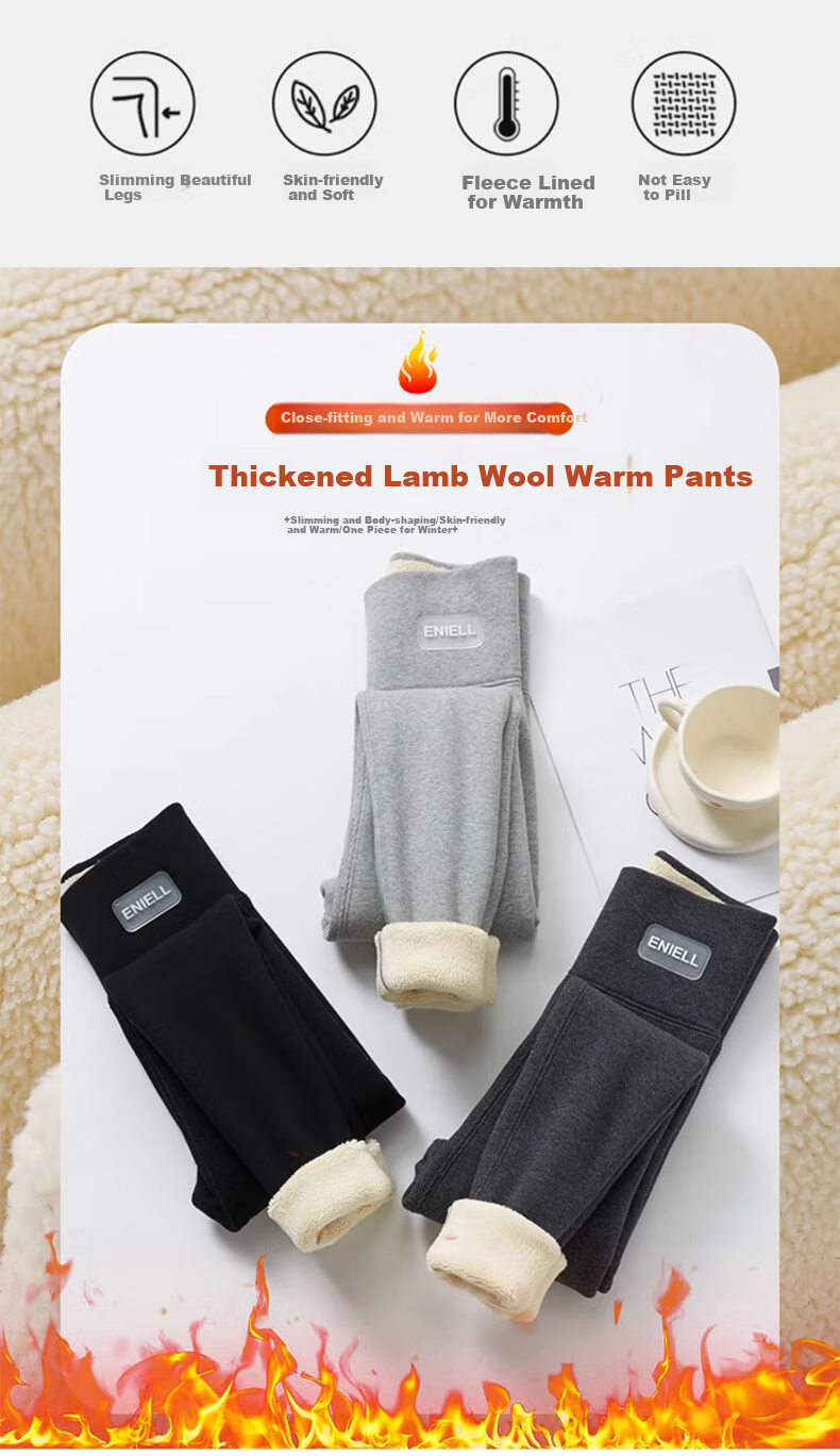 LangSha Cotton Pants for Women, Autumn And Winter Fleece-Lined Thickened Outer Leggings, Slimming Ribbed Extra Thick Cashmere, Northeast Warm Pants 2