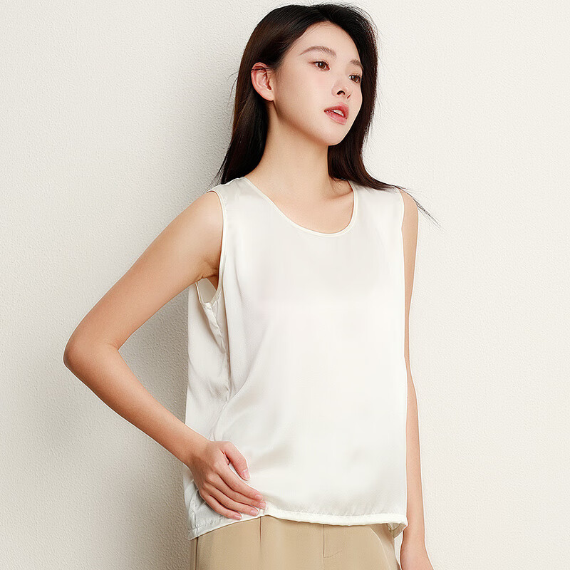 5161 Women's Silk Camisole Summer Cool Wearable Round Neck Mulberry Silk Satin Tank Top