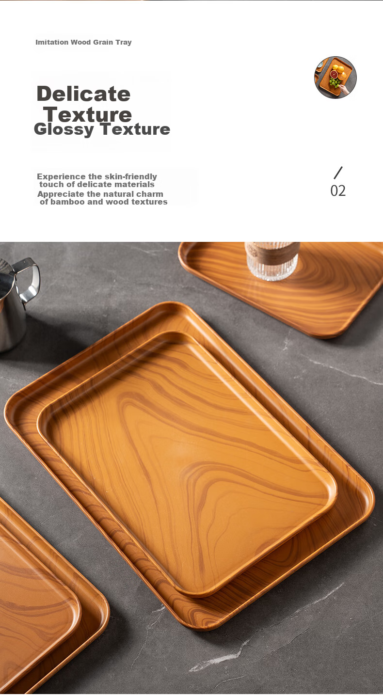 CAIZHI Rectangular Tray, Chinese-Style Tea Tray, Household Cup Holder, Fruit Plate, Draining Tray, Wood-Like Texture, Large Size CZ6217 4