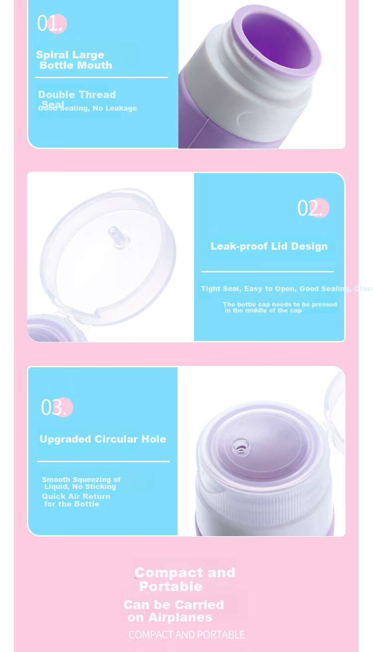 BUBM Travel Dispenser Bottle Set, Portable Squeeze Spray Bottles, Shampoo And Shower Gel Squeeze Bottles, Soft Tube Lotion Bottles, Cosmetic Sample Bottles 7