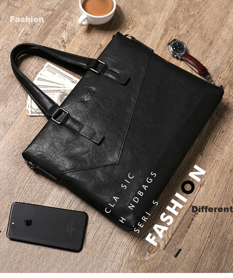 COW Men's Business Briefcase, Horizontal Handbag for Men, Laptop Bag, Tote Bag, 8610 Large Bag, 14 Inches 1