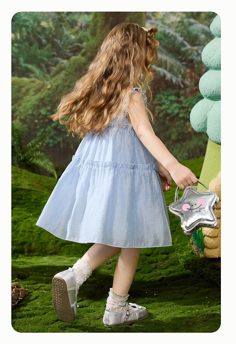 ASK JUNIOR Children's Summer Dress with Ruffle Trim, Princess Style Dress for Little Girls, Tencel Vacation Dress 6