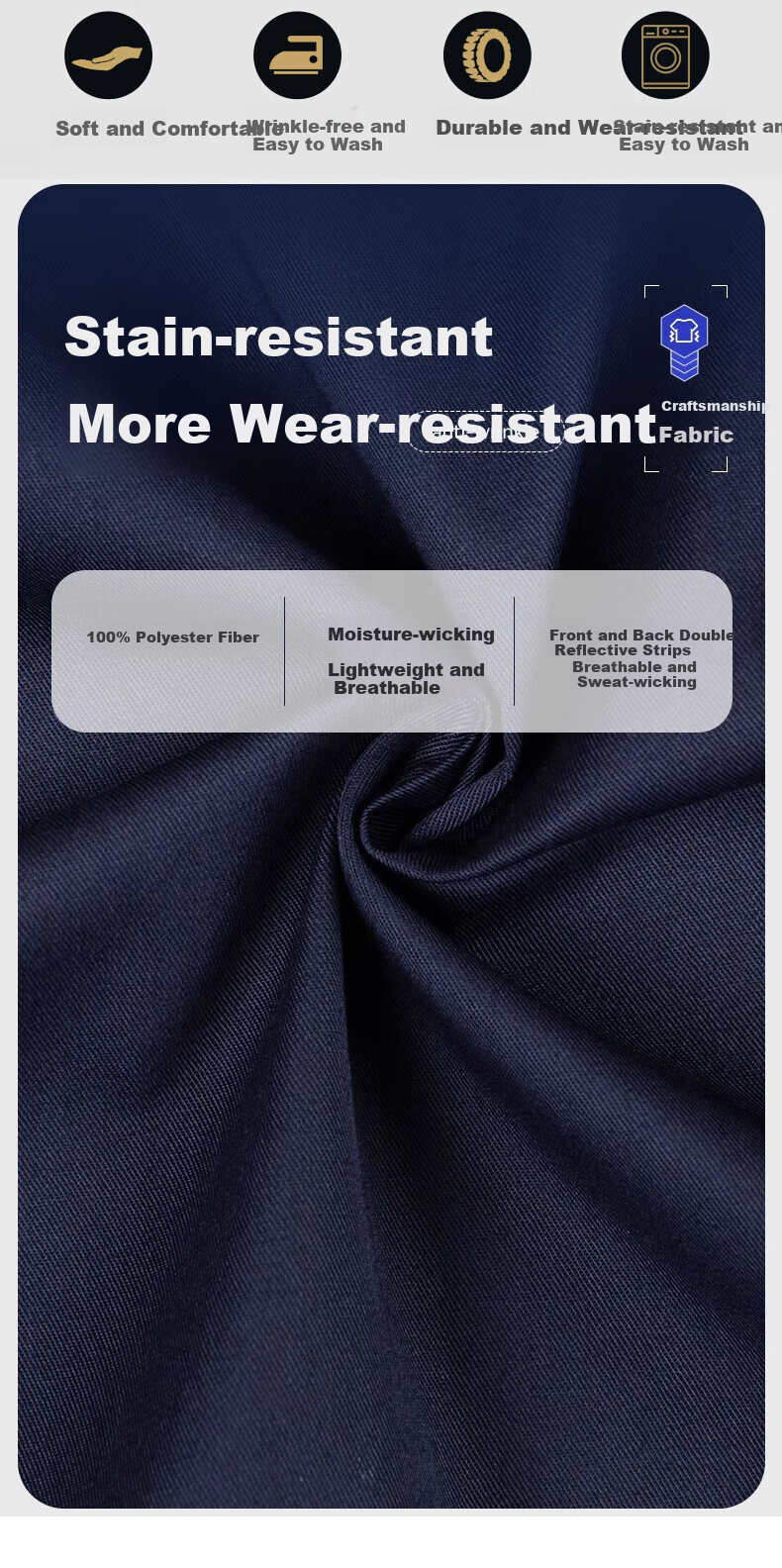 Leyoubaiyi Lab Coat, Navy Blue Medium Size, Durable And Dirt-Resistant Long-Sleeve Coat for Men And Women, Dustproof Workwear for Factory Workshop, Moving Goods, And Laboratory Protective Clothing 3