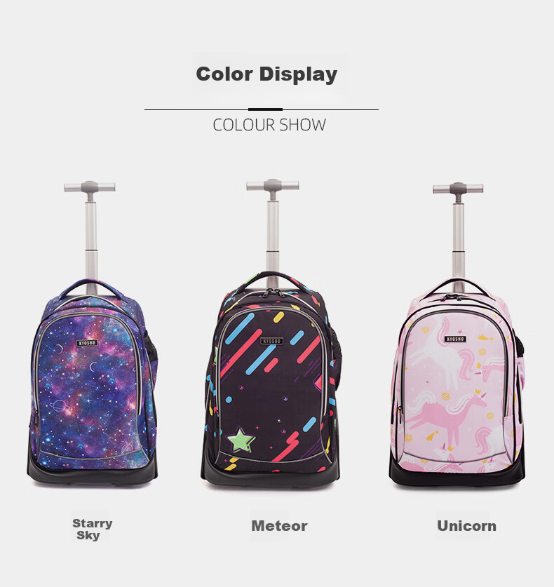 Kyosho Elementary School Student Backpack for Girls And Boys, Children's Spine-Protecting And Load-Reducing Trolley Suitcase with Large Capacity, Blue Starry Sky 10