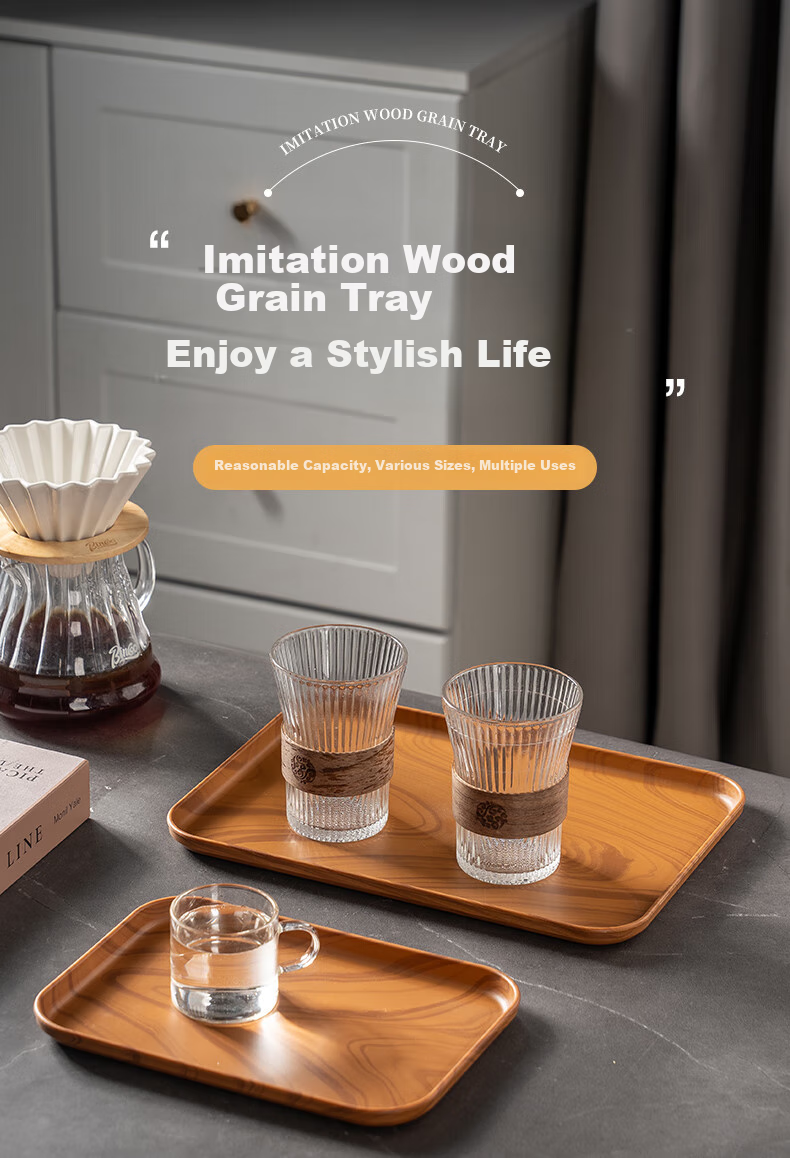 CAIZHI Rectangular Tray, Chinese-Style Tea Tray, Household Cup Holder, Fruit Plate, Draining Tray, Wood-Like Texture, Large Size CZ6217 1