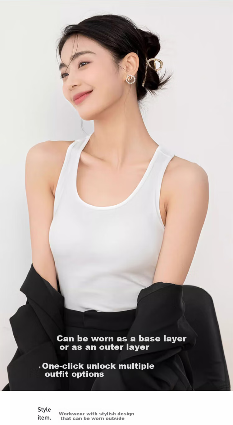 LangSha Women's Tank Top, Summer Camisole for Outer Wear, Wide Shoulder, Slimming, Fitted, Workwear, Plus Size, Inner Wear, Sleeveless Undershirt, Black And White 10