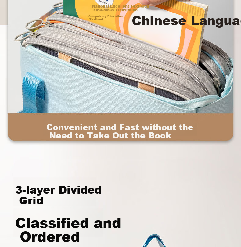Deli School Stationery L-Shaped Student Mesh Zipper Bag, Subject Classification Pouch, File Folder, Thickened Subject Bag for Students, Large Capacity with Wide Opening, Green English PP123 8