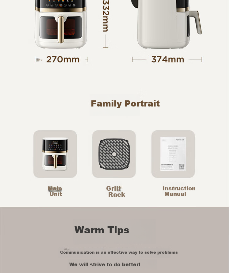 Joyoung Home 6.5L Large Capacity Electric Air Fryer with Upper And Lower Heating, No-Flip Design, Visible Window, 5 Cooking Modes, Adjustable Texture, Air Fryer KL65-V573 38