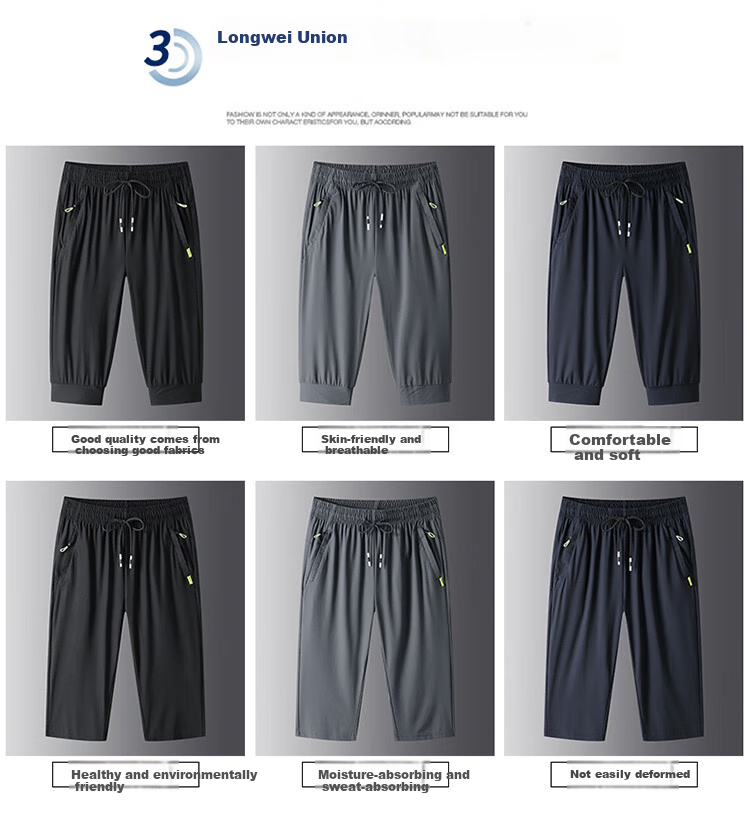 ROMON Men's Shorts, Summer Ice Silk Quick-Dry Casual Outdoor Sports Elastic Breathable Large Size Three-Quarter Pants for Men, 2105 Blue 5X 7