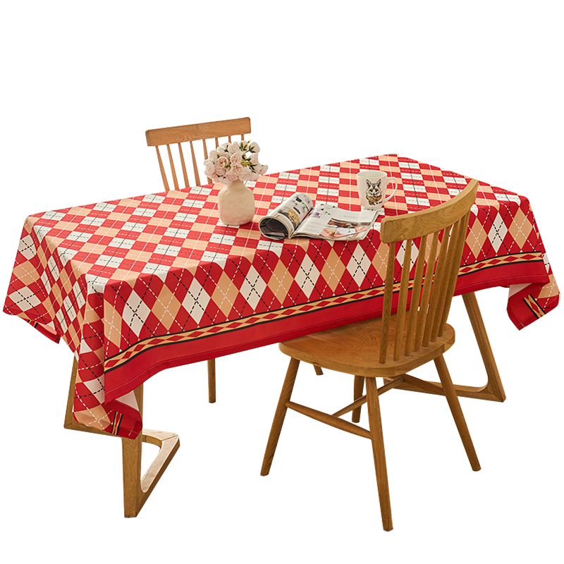 CHERISHES LIFE New Year Tablecloth, Waterproof And Oil-Proof TPU Washable Table Mat, Coffee Table Cover, Rectangular Table Mat, Red Plaid, 137*180cm