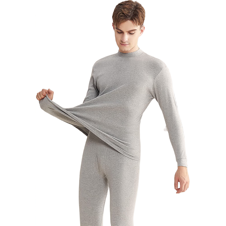 Hodo Men's Pure Cotton Thermal Underwear Set, Light Heather Gray, Half Turtleneck Base Layer, Size 185/110, Suitable for Middle-aged and Elderly