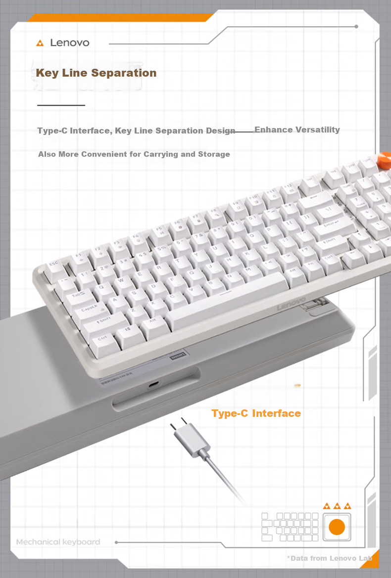 Lenovo MK9 Mechanical Keyboard Wired Gaming 98-Key Blue Switch GASKET Structure Detachable Key for Rescuer Laptop Y7000p/9000p, Cherry White 5