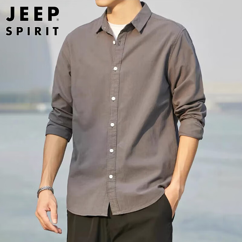 Мужская рубашка JEEP SPIRIT с длинным рукавом, хлопково-льняная, повседневная, темно-серая, размер 3XL