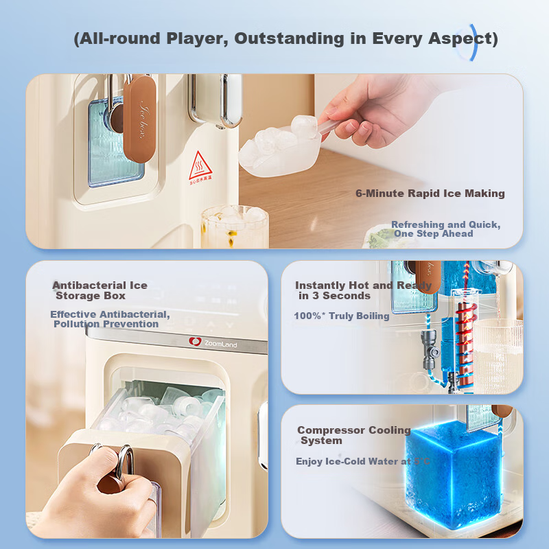 Zhuolang Instant Hot Water Dispenser, Home Milk Frother And Ice Maker All-In Machine, Cooling And Heating Integrated System, Compact Ice Cube Maker, Desktop Direct Drinking Water Dispenser IH3Y