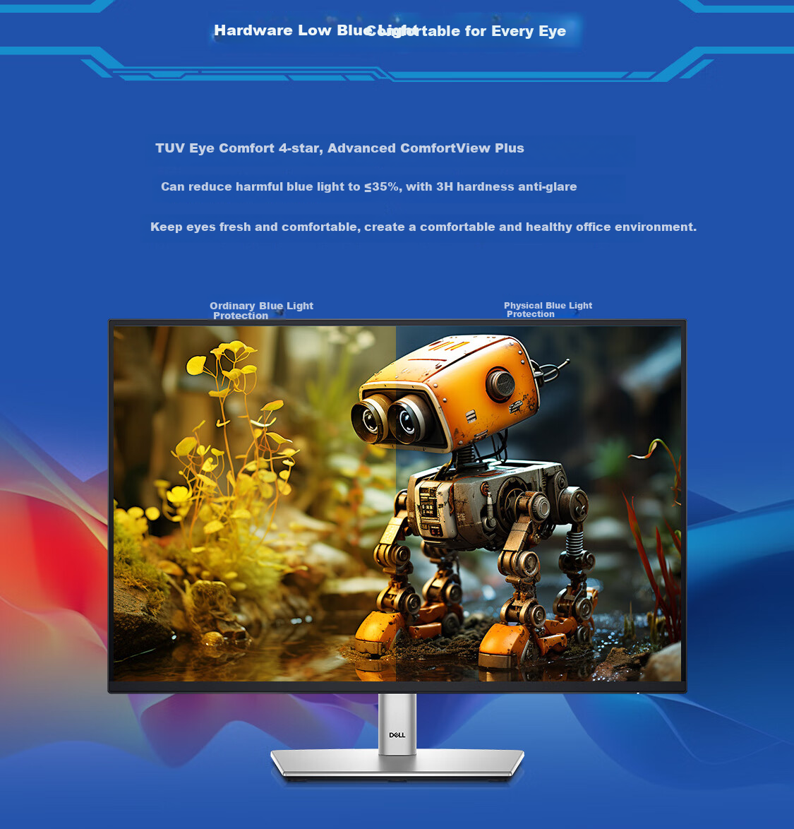 DELL 21.5-Inch Office Monitor, IPS Panel, 100Hz Refresh Rate, Hardware Blue Light Protection, VGA+HDMI+DP Ports, Height And Rotation Adjustable, P2222H Upgraded Version P2225H 7