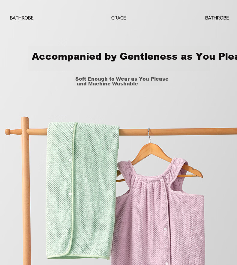Jieliya Bathrobe for Men And Women, Wrap-Around Towel, Bath Towel Style, Home Use, Absorbent Bath Skirt, Loungewear Bathrobe, Pink 1