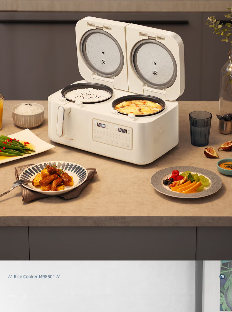 Morphyrichards Dual-Compartment Rice Cooker with Separate Rice And Soup Compartments, Multi-Functional Low-Sugar Small Two-In Rice Cooker And Soup Pot MR8501 White One's Member 18