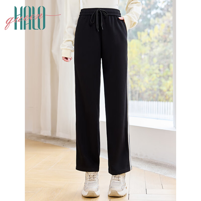Halo Queen Casual Wide-Leg Pants for Women with Side Stripes Design, High-Waisted Loose Straight-Leg Trousers for Petite Figures H143K2003