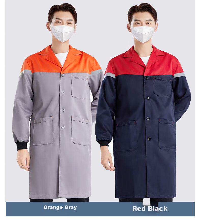 Leyoubaiyi Lab Coat, Navy Blue Medium Size, Durable And Dirt-Resistant Long-Sleeve Coat for Men And Women, Dustproof Workwear for Factory Workshop, Moving Goods, And Laboratory Protective Clothing 13