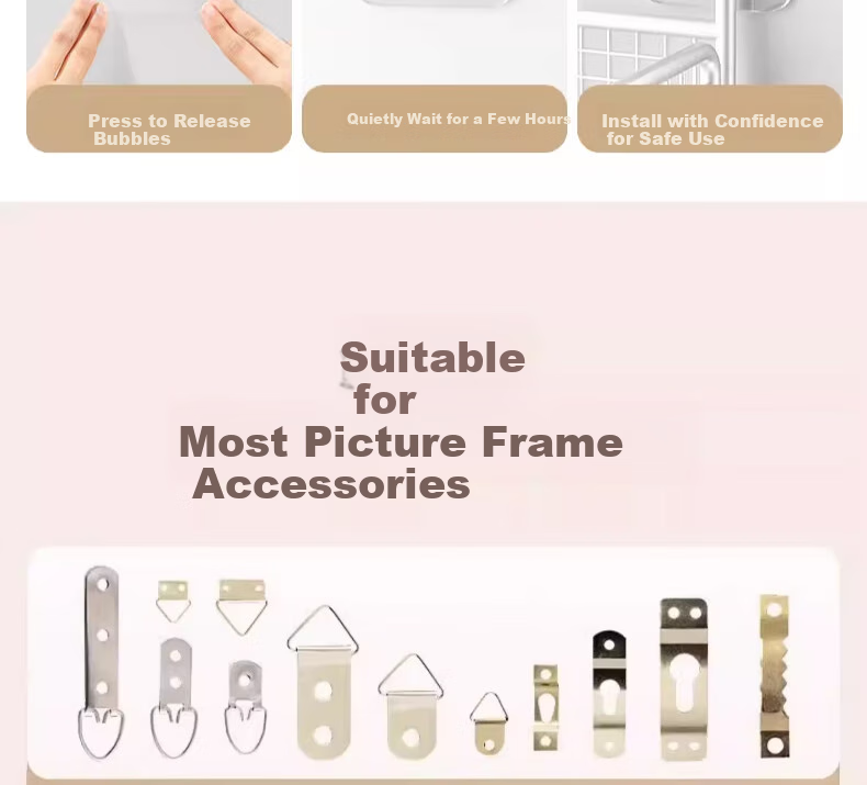CHUSHE Wedding Photo Hanging Kit, No Drilling Required, Strong Hooks, Adhesive Frame Hanger, Wall Mounting Nails And Fixators 24