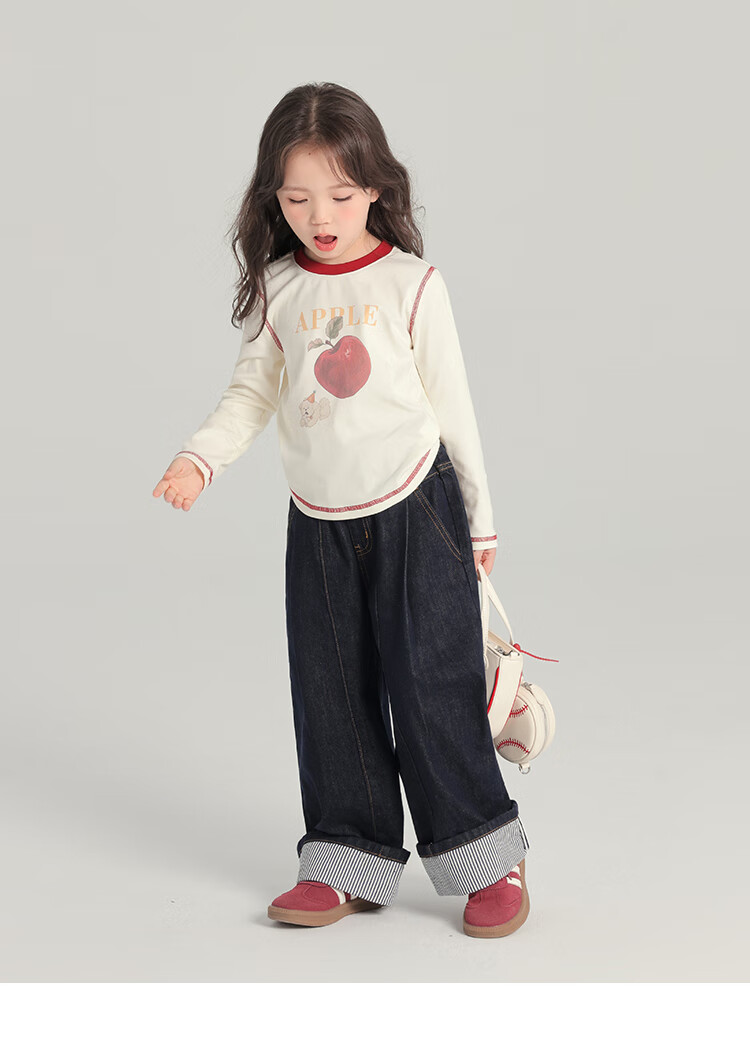 Budinghalu Girls' Versatile Sweet Cute Long-Sleeve T-Shirt, Spring And Autumn New Style, for Older Children, Fashionable Contrasting Color Cartoon Round Neck Base Shirt 17