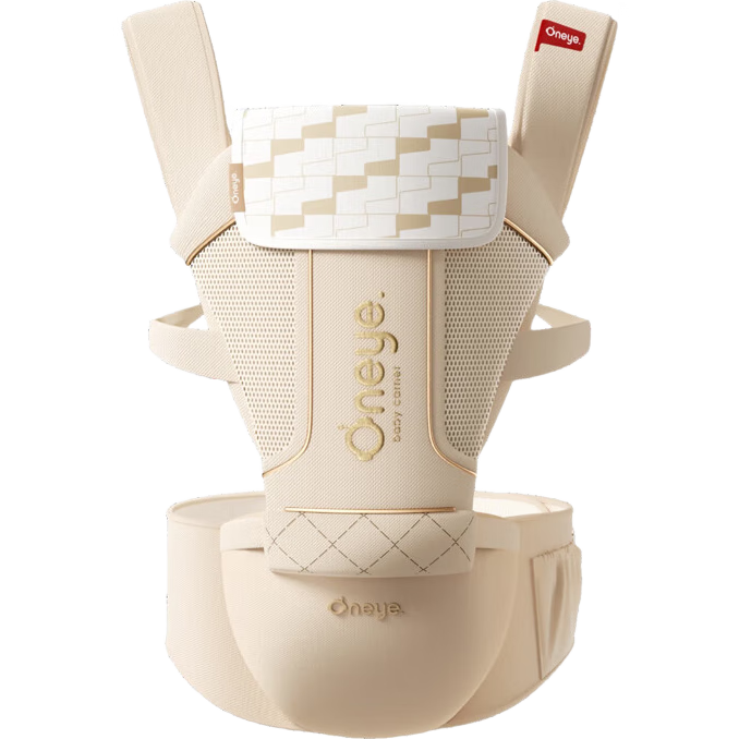 Wanya Cloud-Feel Waist Stool, Baby Carrier, Multifunctional, All-Season Use, Baby-Holding Aid, Floral Pattern, Champagne Gold Color