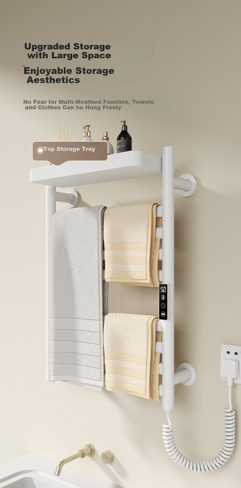AVONFLOW Electric Towel Rack, Xiao Ai SE Series, Carbon Fiber Heating, Touchscreen Digital Display with Timer And Temperature Control, GD32 2
