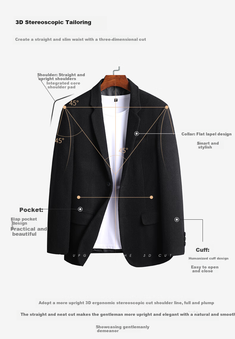 SHANSHAN Men's Autumn Winter Wool Blend Single-Breasted Suit Jacket Warm Business Thickened Long Sleeve Dad Coat 8