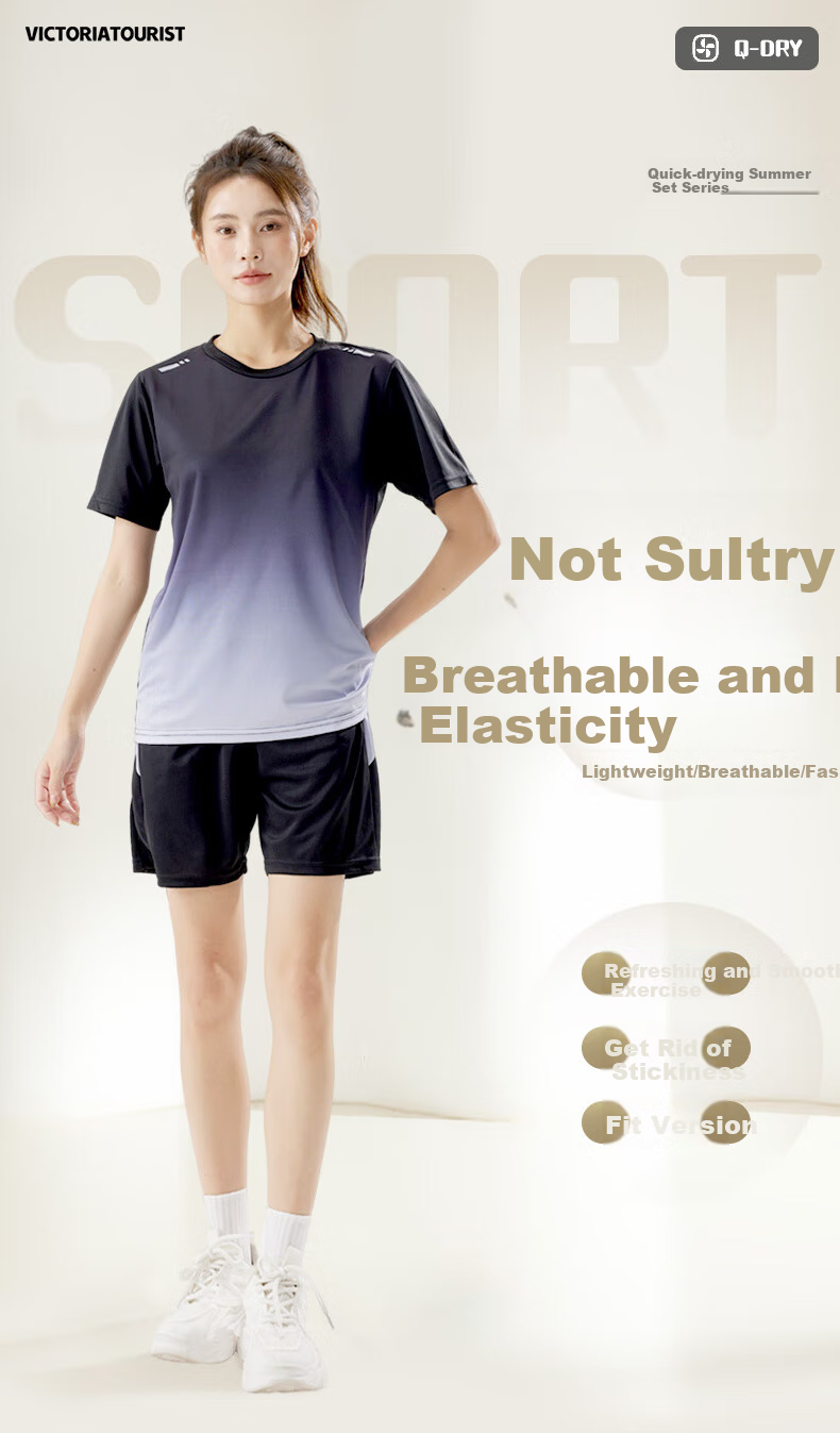 VICTORIATOURIST Women's Sports Set: Quick-Dry Running Shirt, Basketball And Badminton Outfit, Summer Shorts, T-Shirt, Yoga And Fitness Wear 1