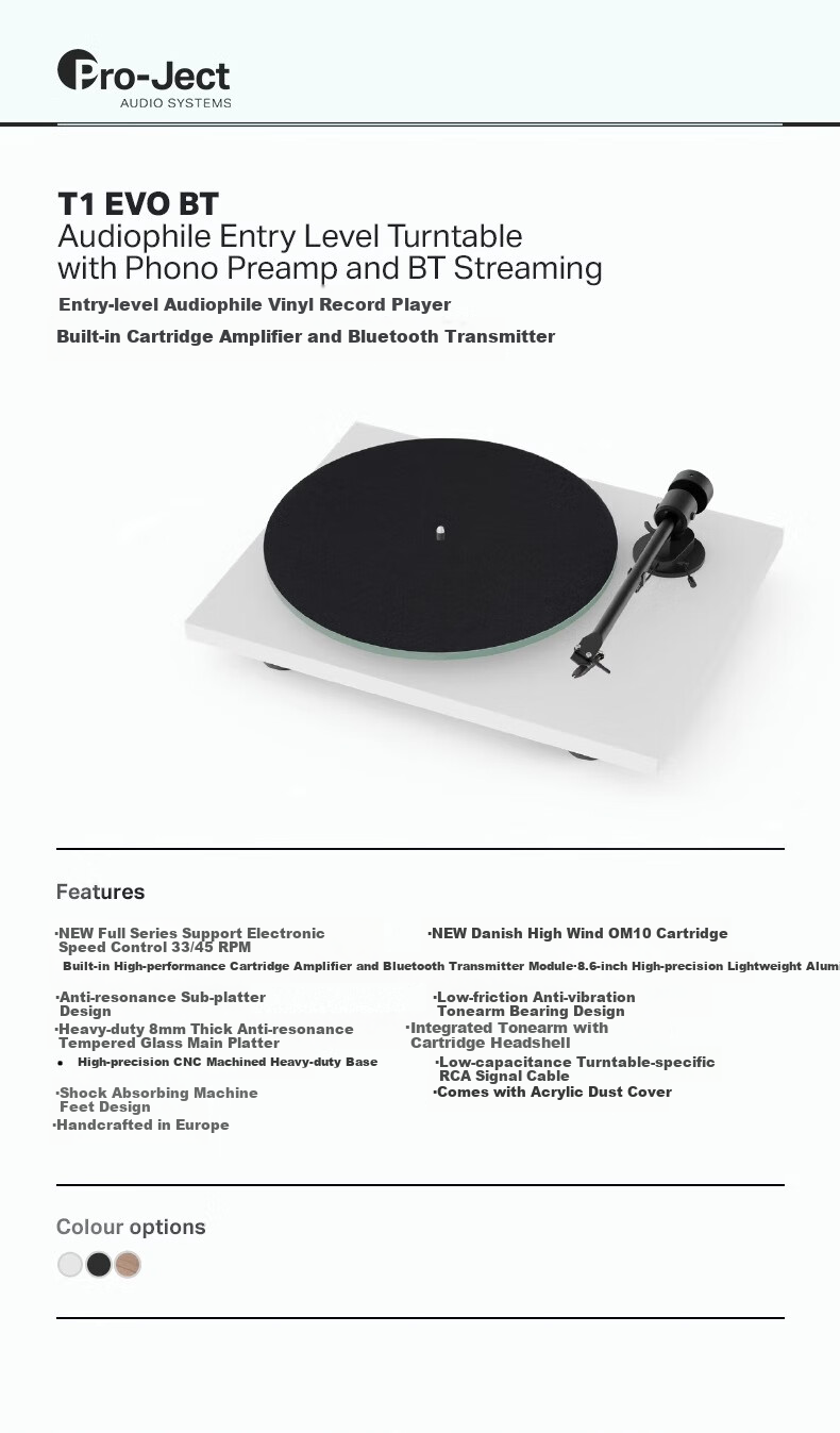 Baodie T1 EVO BT, Audiophile Turntable, Imported from Austria, Pro-Ject Record Player, Black Graduation Gift, Father's Day Present 2